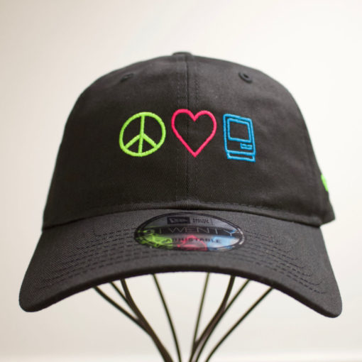 Macstock Hat Neon - Peace Love Mac logo in green pink and blue