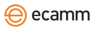Ecamm Network logo. Orange logomark with lowercase e surrounded by an orange circle border. To the right is the Ecamm name in black lowercase letters
